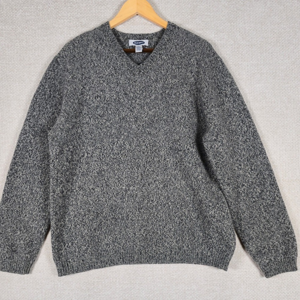 Y2K Old Navy‎ Mens XL Gray 100% Lambswool V-Neck Pullover Sweater Long Sleeve